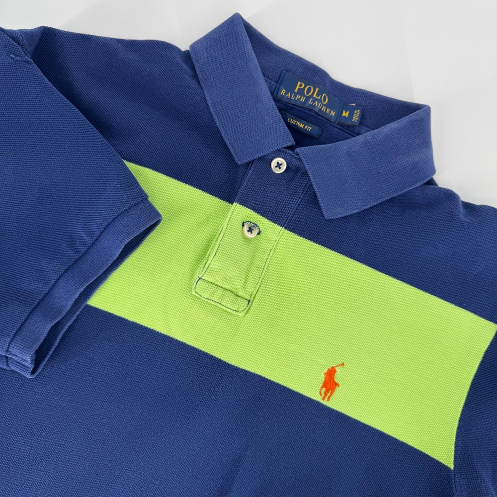 Polo Ralph Lauren Custom‎ Fit Colorblock Polo Shirt Men's Medium Blue Green